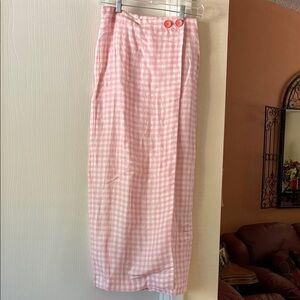 Sleeper Pink Gingham Maxi Wrap Skirt with Button Waist, small, NWOT